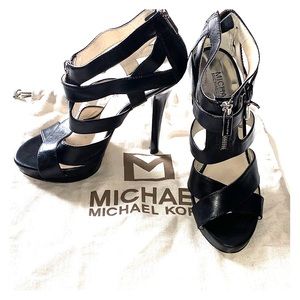 Sexy black Michael Kors platform cage sandal heels